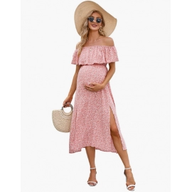 Maternity Dress Women's Off Shoulder Split Long A Line Dress Casual Maxi Dress Photography Dress