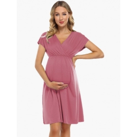 Maternity Dress Women's V-Neck A-Line Knee Length Wrap Dress Swing Dresses for Baby Shower or Casual Wear