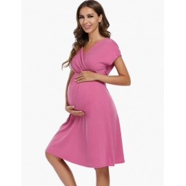 Maternity Dress Women's V-Neck A-Line Knee Length Wrap Dress Swing Dresses for Baby Shower or Casual Wear